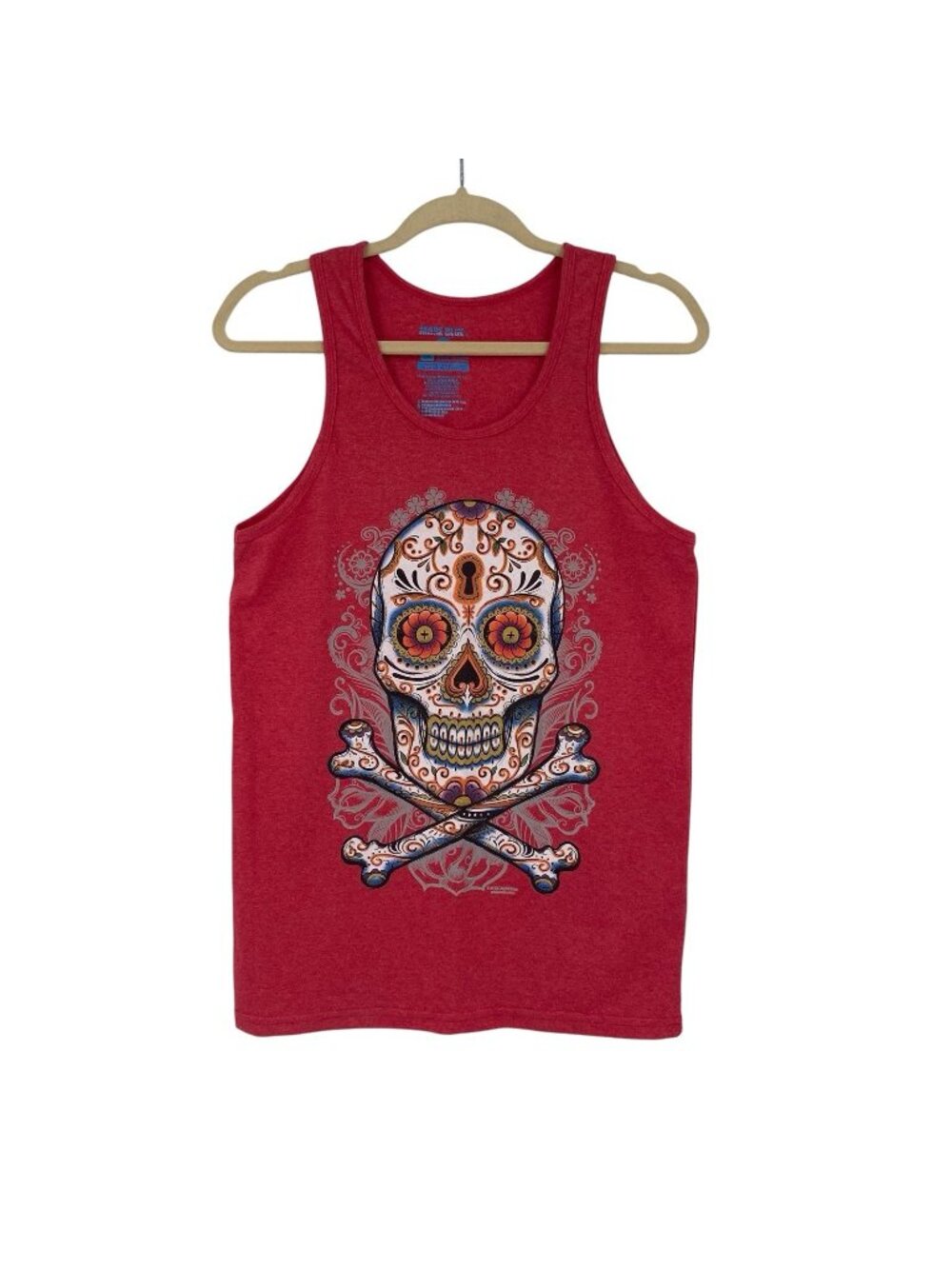 Mare Blue Women’s Small Tank Top Sugar Skull Calavera Day Of The Dead Rose